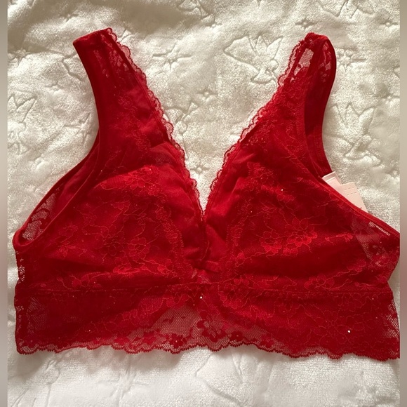 Victoria's Secret Red Sexy Tee Sequin Posey Lace Triangle Bralette | Medium NWT - Picture 3 of 5